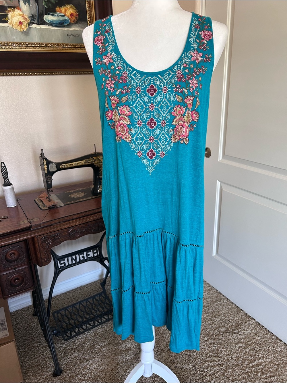 Sundance Floral Embroidered Sleeveless Midi Dress